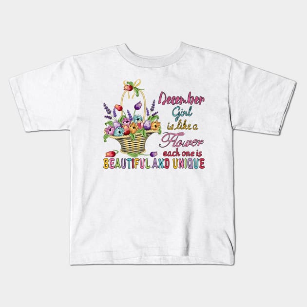 December Girl - Flower Basket Kids T-Shirt by Designoholic